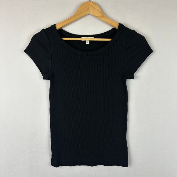 Agolde 90s Scopp Neck Ribb Tee Shirt Black Short Sleeve A7077 Women's Size S - Picture 1 of 10